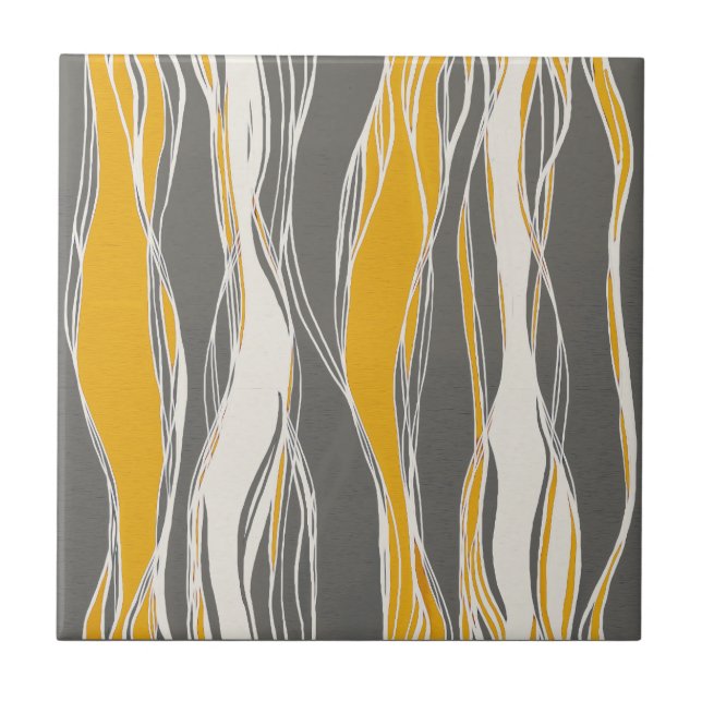 Elegant, modern, waves, lines, light grey, yellow tile (Front)