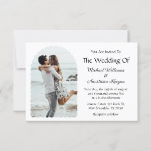 elegant modern wavy arch photo wedding  invitation