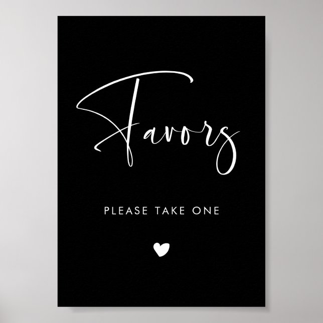 Elegant & Modern wedding Black Favours sign (Front)