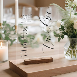 Elegant Modern Wedding Black Script Table Number Acrylic Sign
