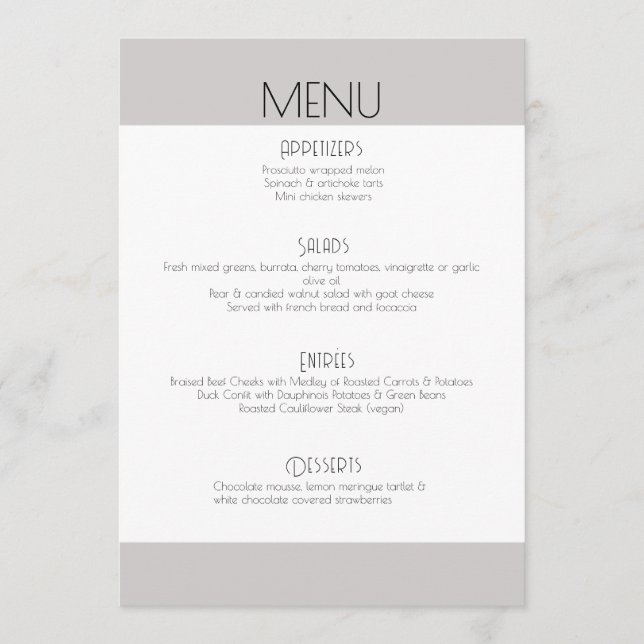 Elegant modern wedding classic script menu card (Front)