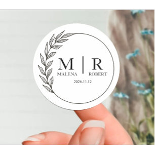 Elegant Modern Wedding Couple Name Black Text Classic Round Sticker