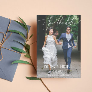 Elegant modern wedding day photo script budget save the date