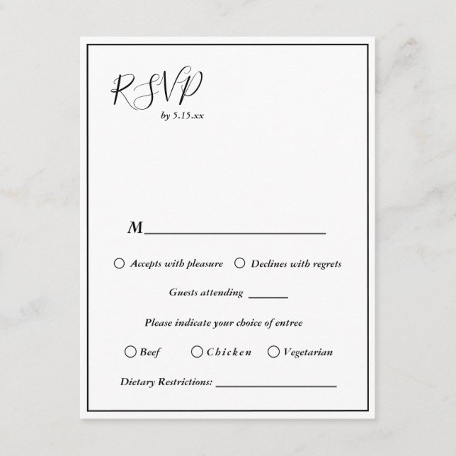Elegant Modern Wedding Dietary Restrictions RSVP Enclosure Card (Front)