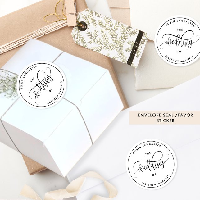 Elegant, Modern Wedding Envelope Seal/Favor Classic Round Sticker (Creator Uploaded)
