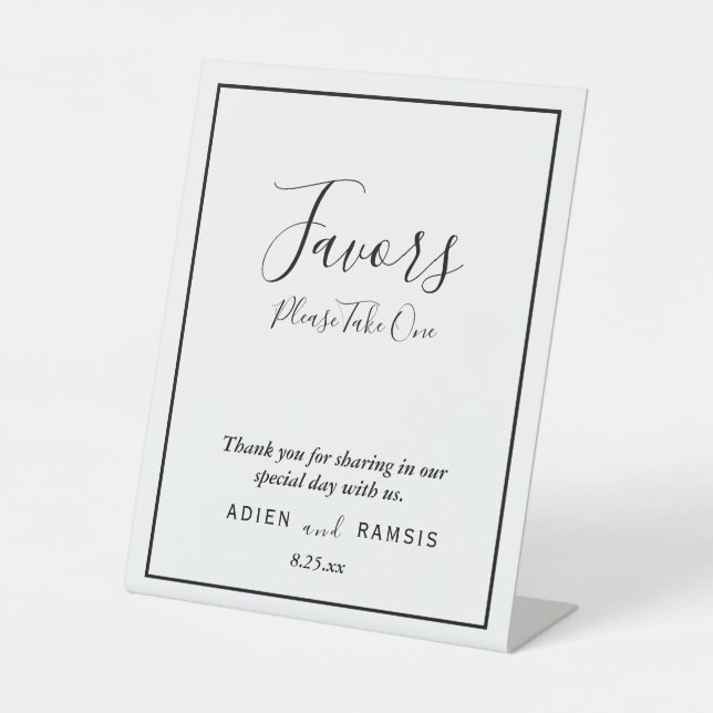 Elegant Modern Wedding Favours Sign (Front)