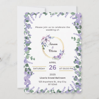 Elegant Modern Wedding Invitation with Purple Flow