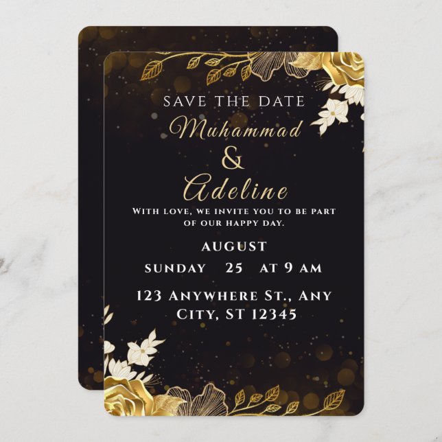 Elegant Modern Wedding Invite – Black & White (Front/Back)