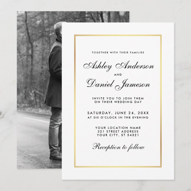 Elegant Modern Wedding Invite - Black White Photo (Front/Back)