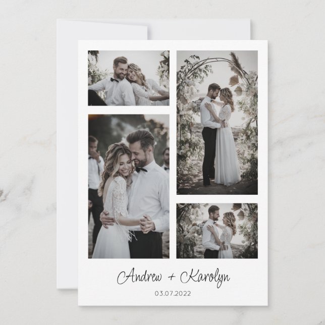 Elegant Modern wedding photo collage Thank You Card (Front)