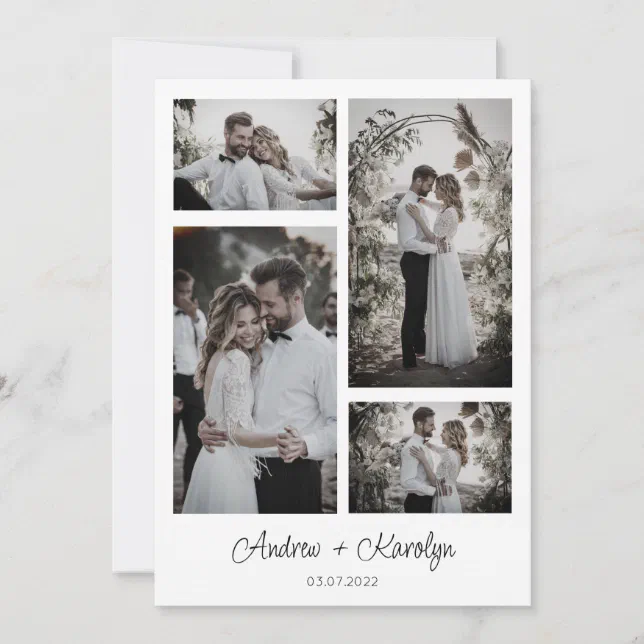 Elegant Modern wedding photo collage Thank You Card | Zazzle