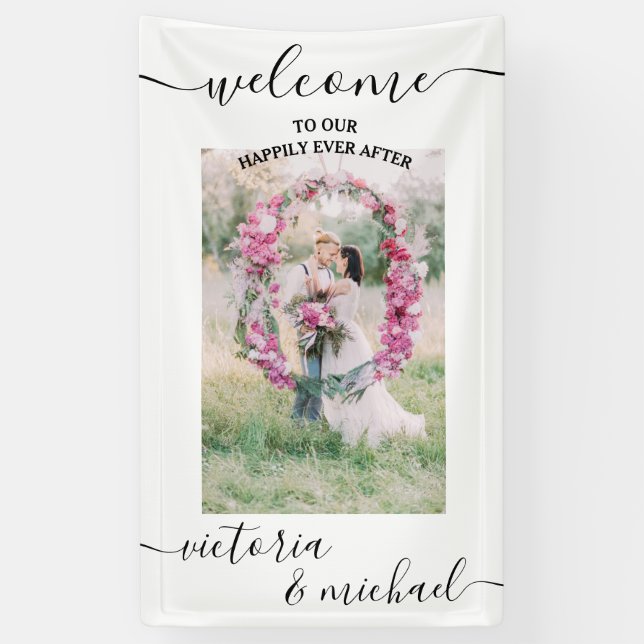 Elegant modern wedding photo picture Welcome Banner (Vertical)