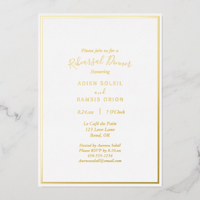 Elegant Modern Wedding Rehearsal Dinner Gold (Front)