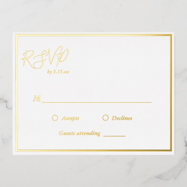 Elegant Modern Wedding RSVP Gold Foil Postcard (Front)