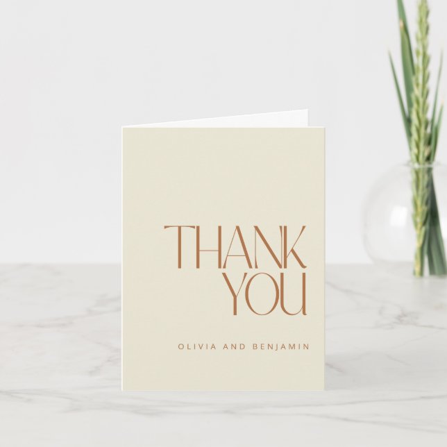 Elegant Modern Wedding Rust Personalised Message Thank You Card (Front)
