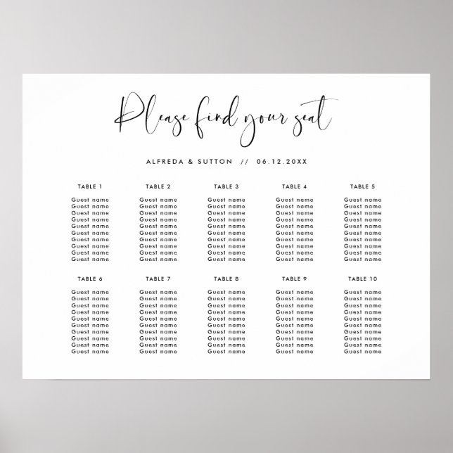 Elegant & Modern Wedding seating chart (Front)