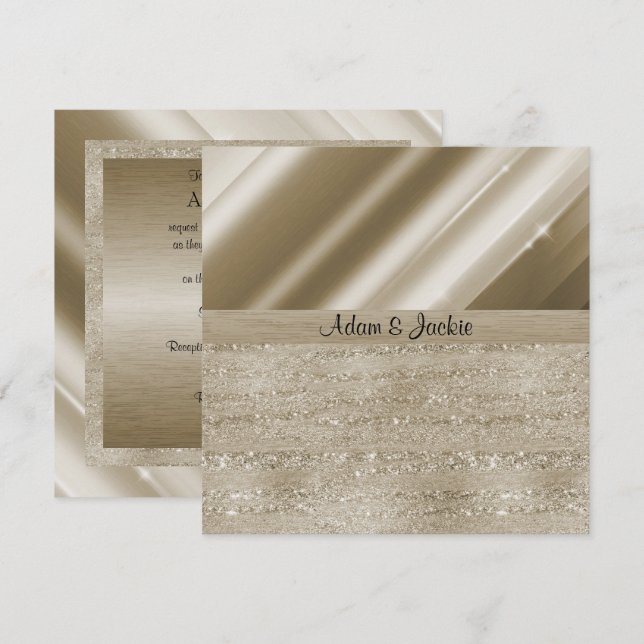 ELEGANT & MODERN WEDDING SPLIT BRONZE GOLD GLITTER INVITATION (Front/Back)