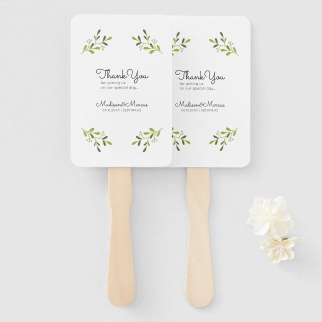 Elegant Modern Wedding. Thank You. Hand Fan (Front and Back)