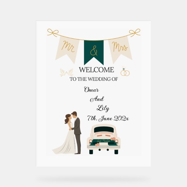 Elegant Modern Wedding Welcome Acrylic Sign. Acrylic Sign (Front)