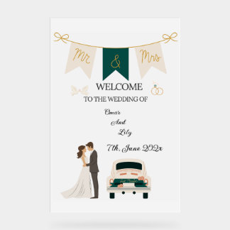 Elegant Modern Wedding Welcome Acrylic Sign. Acrylic Sign