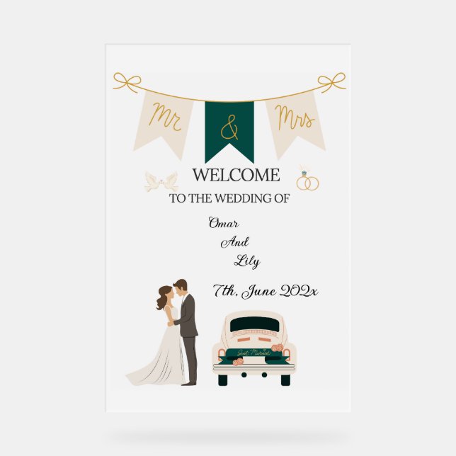 Elegant Modern Wedding Welcome Acrylic Sign. Acrylic Sign (Front)