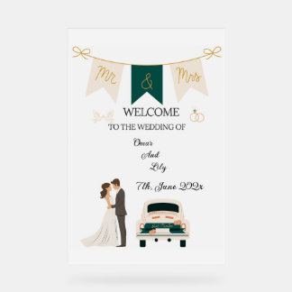Elegant Modern Wedding Welcome Acrylic Sign. Sign