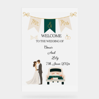 Elegant Modern Wedding Welcome Acrylic Sign. Sign