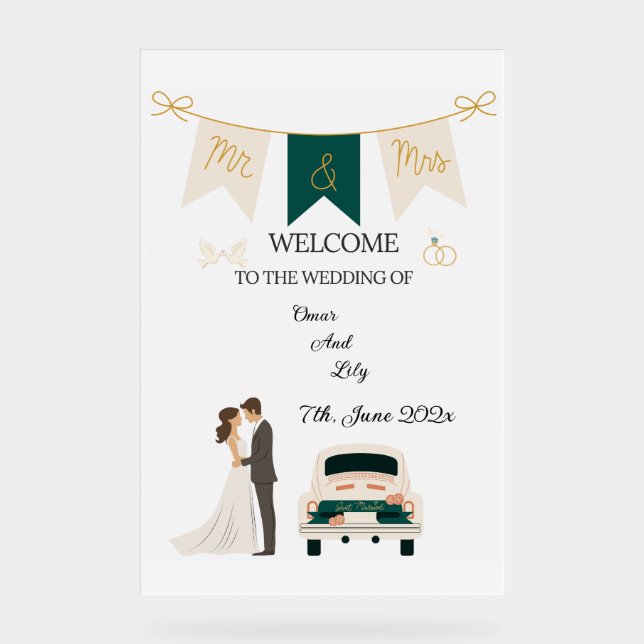 Elegant Modern Wedding Welcome Acrylic Sign. Sign (Front)