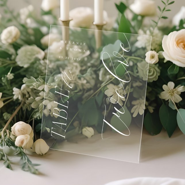 Elegant Modern Wedding White Script Table Number Acrylic Sign (Elegant Modern Wedding White Script Table Number Acrylic Sign)