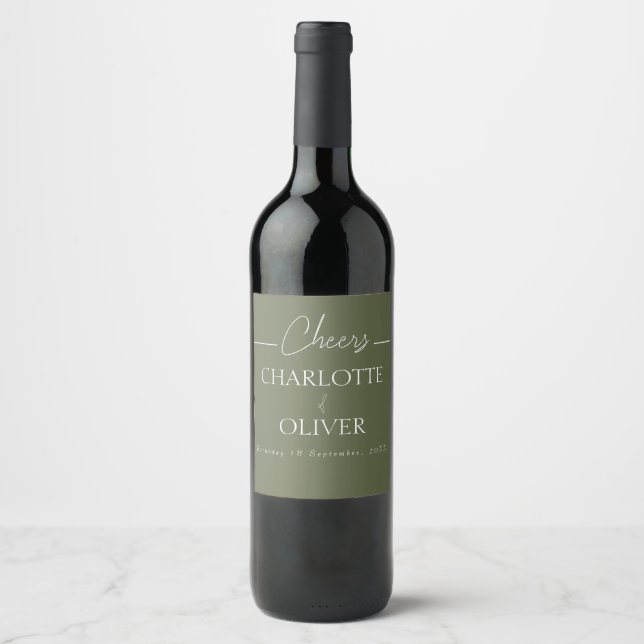 Elegant Modern Wedding Wine Bottle Label Template (Front)