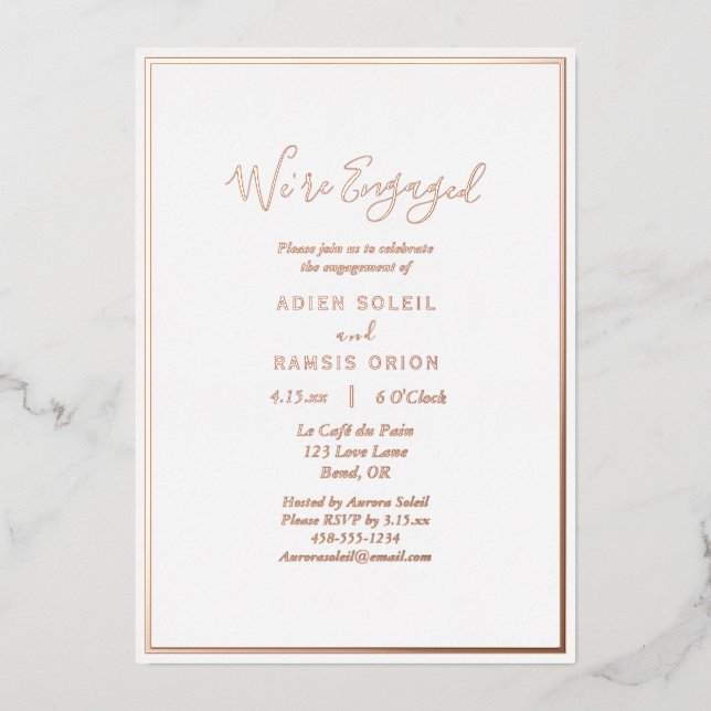 Elegant Modern We're Engaged Engagement Rose Gold (Front)