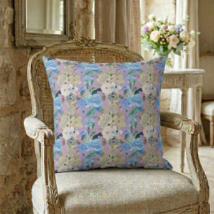 Elegant Modern Whimsical Floral Stripes Lavender Cushion