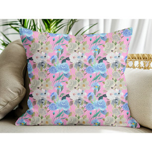 Elegant Modern Whimsical Floral Stripes Pink Cushion