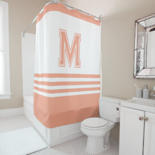 Elegant Modern  Whit& Peach Initial Monogram Shower Curtain