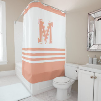 Elegant Modern  Whit& Peach Initial Monogram Shower Curtain