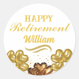 Elegant Modern White and gold Happy Retirement  Classic Round Sticker