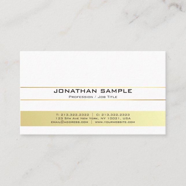 Elegant Modern White and Gold Professional Matte Business Card (Front)