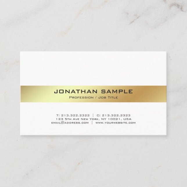 Elegant Modern White and Gold Professional Plain Business Card (Front)