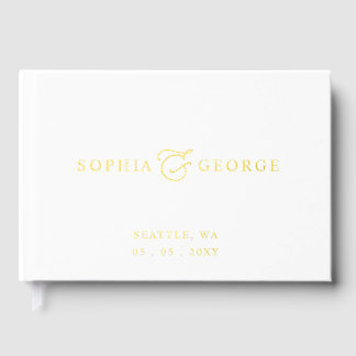 Elegant Modern White and Gold Wedding Guest Book