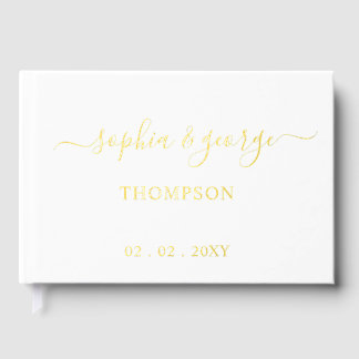 Elegant Modern White and Gold Wedding Guest Book