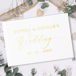 Elegant Modern White and Gold Wedding Guest Book
