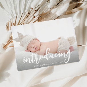 elegant modern white birth announcement postcard