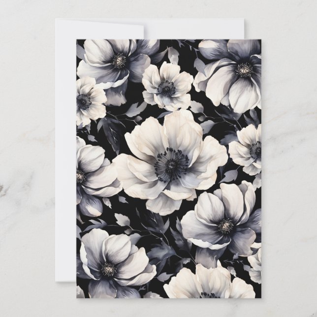 Elegant Modern White Black Floral Wedding Invitation (Front)