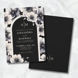 Elegant Modern White Black Floral Wedding Invitation