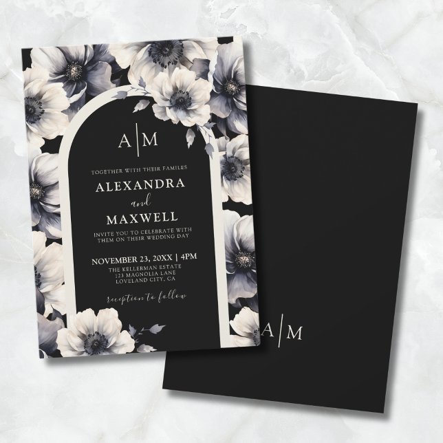 Elegant Modern White Black Floral Wedding Invitation (Elegant Modern White Black Floral Wedding Invitation)