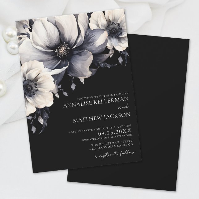 Elegant Modern White Black Floral Wedding Invitation (Elegant Modern White Black Floral Wedding Invitation)