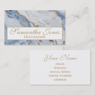 Elegant Modern white blue gold marble pattern Business Card