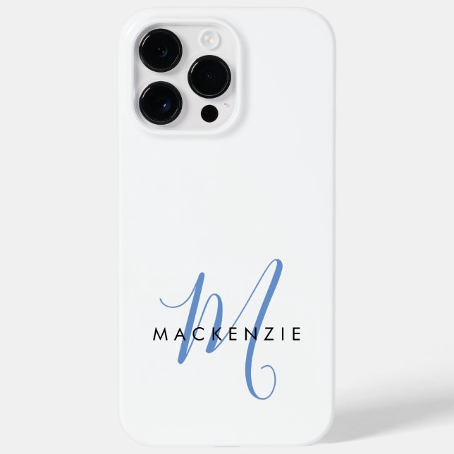 Elegant Modern White Blue Script Monogram Case-Mate iPhone Case (Back)