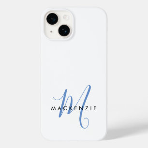 Elegant Modern White Blue Script Monogram Case-Mate iPhone 14 Case