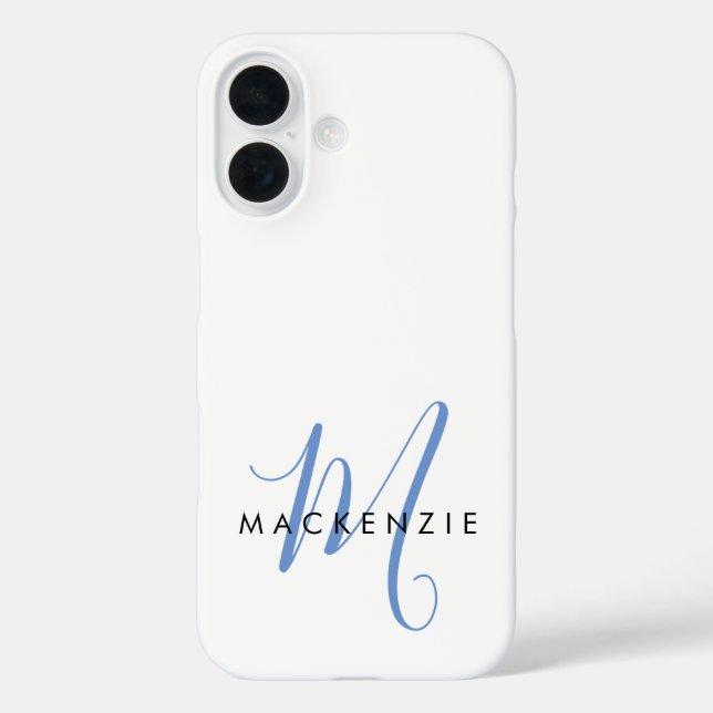 Elegant Modern White Blue Script Monogram Case-Mate iPhone Case (Back)